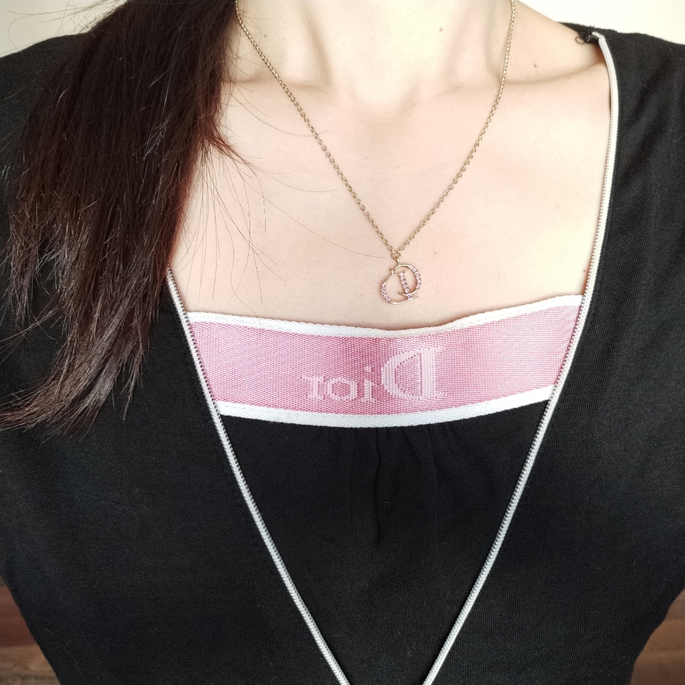 Authentic Christian Dior logo with pink spangle necklace - Picture 7 of 7